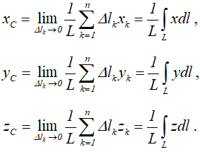 Формулы для расчета координат центра тяжести однородной линии