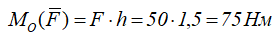 Расчет величины момента силы F относительно точки O