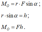 Формула для расчета момента силы F относительно точки O