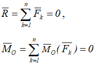 Главный вектор и главный момент системы сил равны нулю