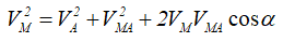 Численная величина скорости точки по теореме косинусов